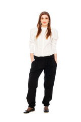 attractive woman in white blouse