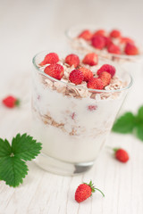 Yogurt with muesli and strawberries