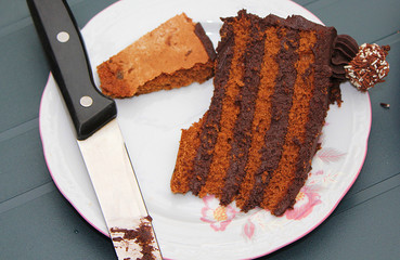 chocolate cake with knife