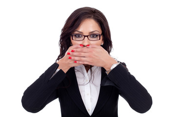 Woman covering her mouth