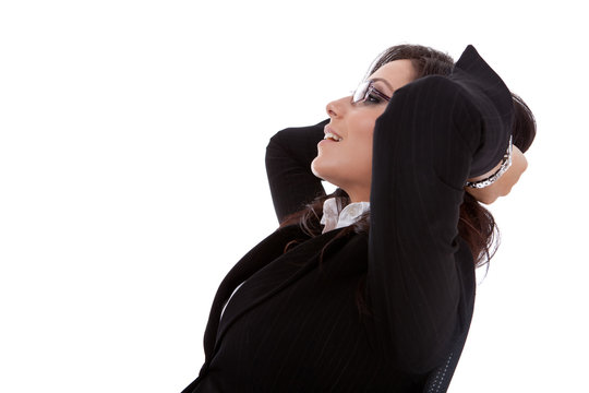 business woman leaning backon chair