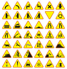 Znaki drogowe paczka (znaki ostrzegawcze) - obrazy, fototapety, plakaty