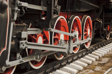 Wheels of the old steam locomotive