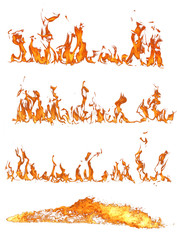 High resolution fire collection isolated on white background