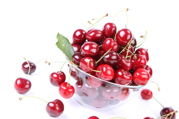 Obraz na płótnie Canvas Bowl of Cherry fruits on a white background