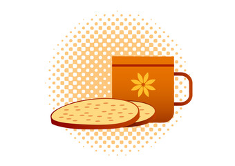 Bread with cup on white background