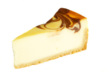 Gourmet slice of cheesecake on the white background