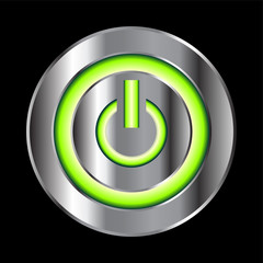 Power button with green neon over black