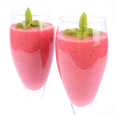 Strawberry shake in champagne glasses