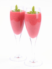 Strawberry shake in champagne glasses