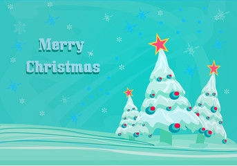 christmas trees in blue - vector card