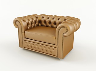 Popular classic armchair with brown leather