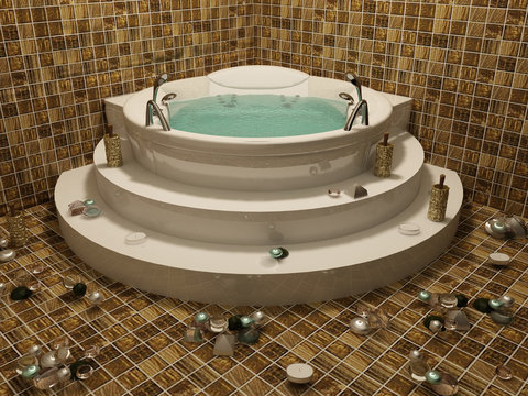 angle Bath with candle in romantic bethroom interior
