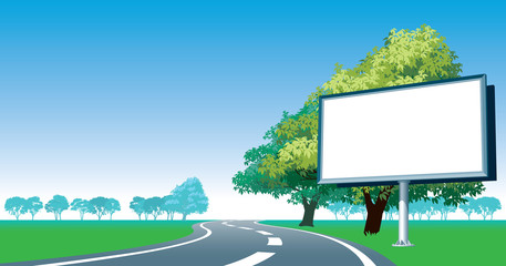Road billboard and roadside trees - obrazy, fototapety, plakaty