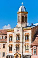 Fototapeta na wymiar Byzantine church tower detail in Brasov, Romania