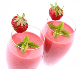 Strawberry shake in champagne glasses