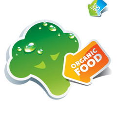Icon broccoli with arrow by organic food. Vector illustration
