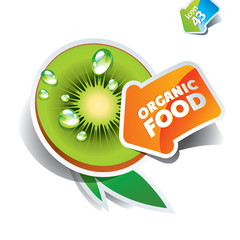 Icon kiwi with arrow by organic food. Vector illustration.