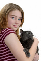 Naklejka na ściany i meble Teenager Holding Cat
