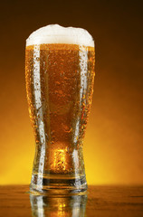 Glass of beer on dark background
