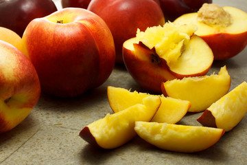 Ripe nectarines fruits and slices