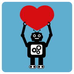 Modern robot with happy heart relationship