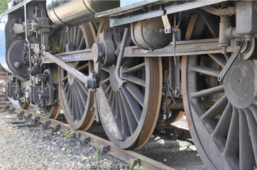 Fototapeta na wymiar Old steam engine wheels & pistons
