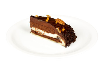 chocolate cake with whiped cream isolated