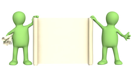 3d puppets with information scroll