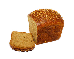 Half of rye bread with anise and some slices isolated