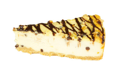 Gourmet slice of cheesecake on the white background