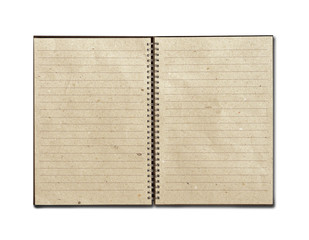 recycled paper open notebook on white