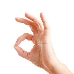 Closeup of man's hand gesturing - showing sign ok (okay)