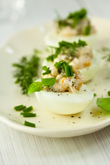 Stuffed eggs with sweetcorn and  mayonnaise