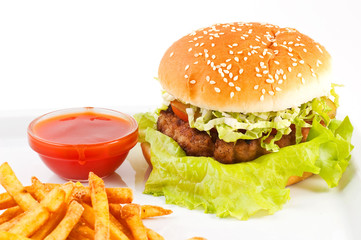 Hamburger with bread close up.