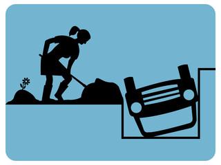 No parking traffic sign woman dig the car