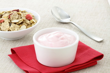 delicious strawberry yogurt and fresh cereal