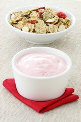 delicious strawberry yogurt and fresh cereal
