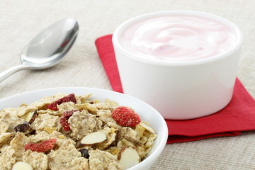 delicious strawberry yogurt and fresh cereal