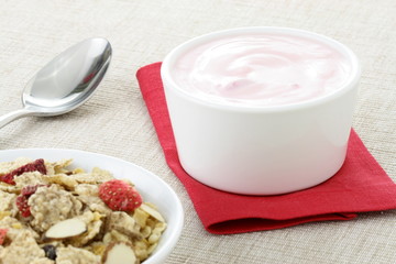 delicious strawberry yogurt and fresh cereal