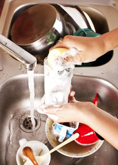 LIFESTYLE IMAGE-a woman washing a dish
