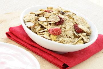 delicious strawberry yogurt and fresh cereal