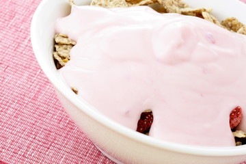 delicious strawberry yogurt and fresh cereal