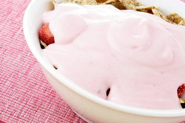 delicious strawberry yogurt and fresh cereal