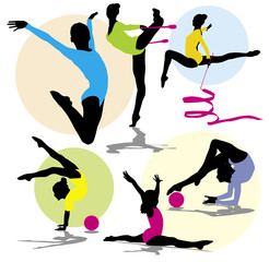 set vector silhouettes rhythmic gymnastics