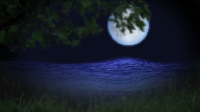 Mystic forest moon and river