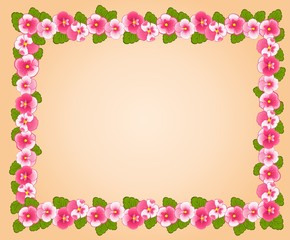 Pansy with lace ornaments on background.