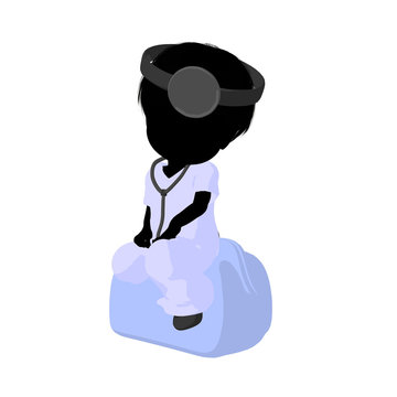 silhouette girl doctor sitting on blue clip art preview