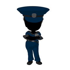 Little African American Police Girl Illustration Silhouette