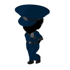 Little African American Police Girl Illustration Silhouette